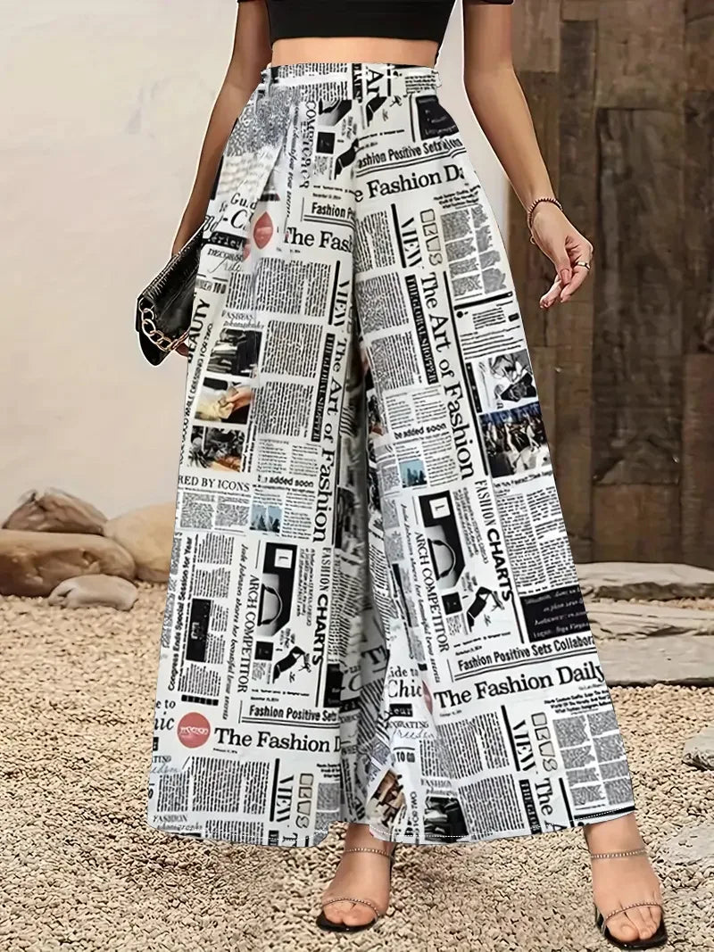 3D Digital Print Street Style Wide-Leg Pants