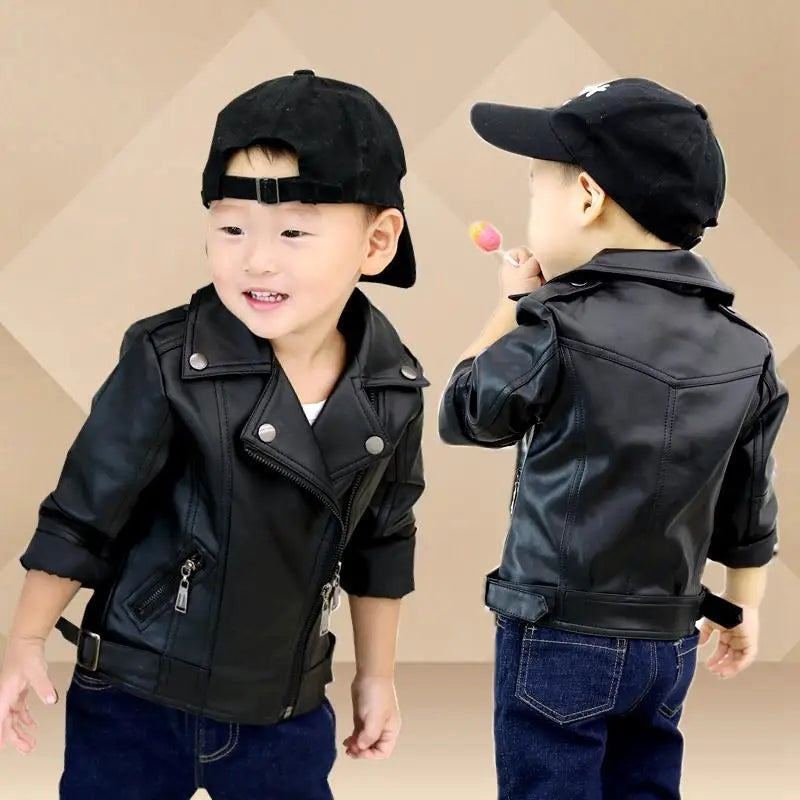M&T Wear - Girls Boys PU Jackets Kids Baby Leather Jacket Spring Autumn Coat Children Clothes Overcoats 2-10T - M&T Wear