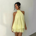 Women's Halter Neck Backless Tie-Front Dress