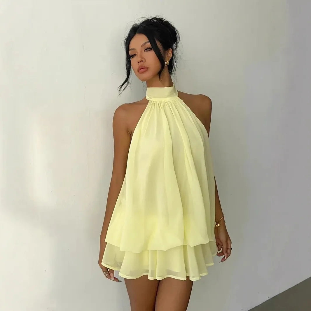 Women's Halter Neck Backless Tie-Front Dress