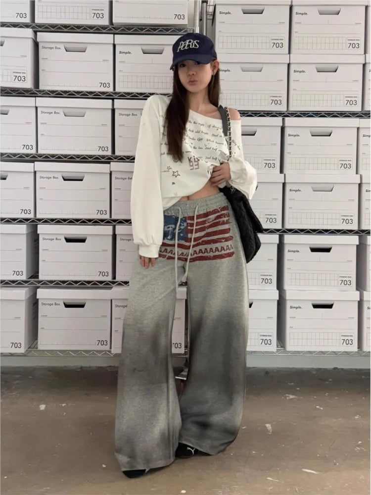 Y2K Goth Print Hip-Hop Wide-Leg Sweatpants