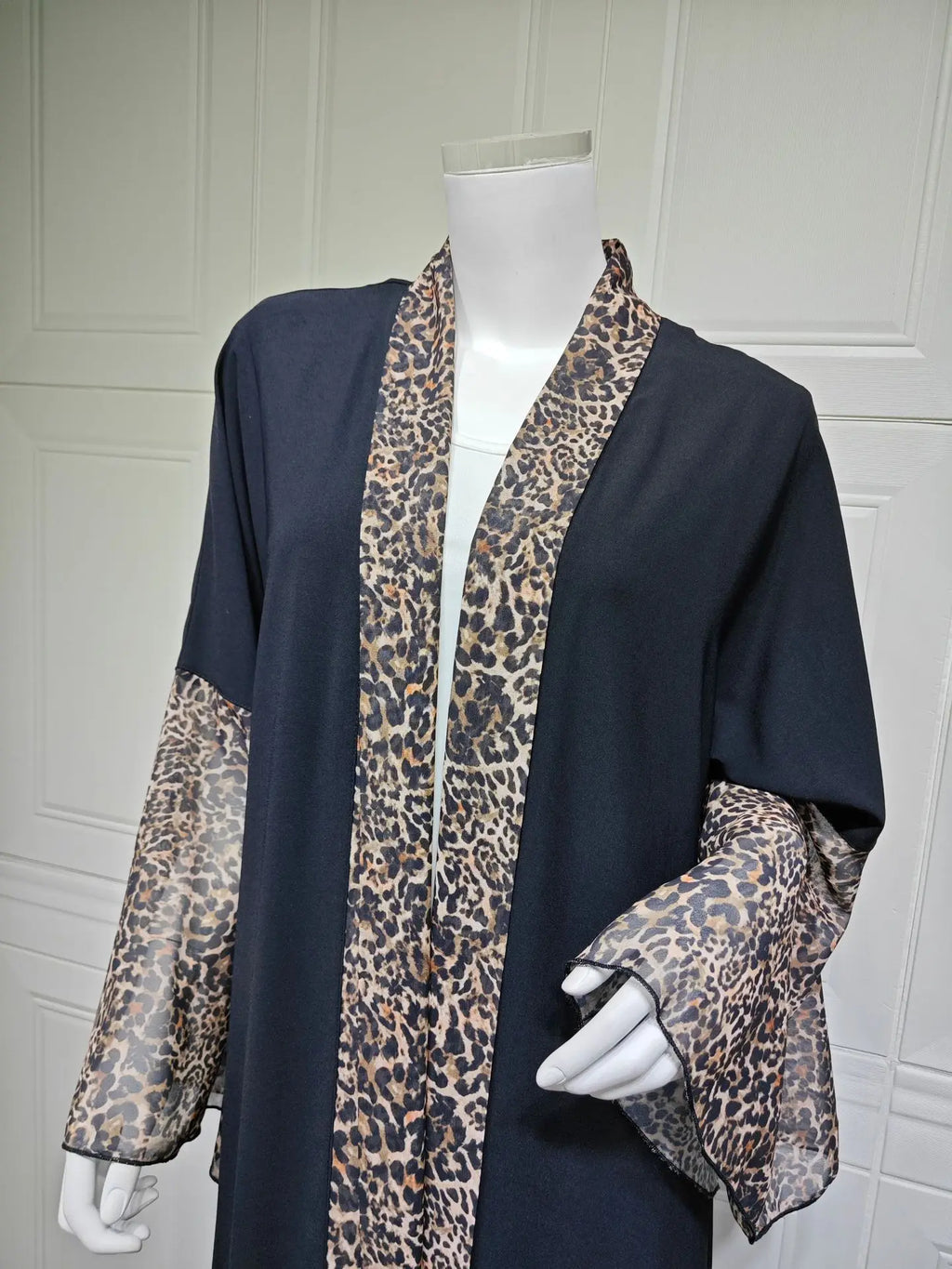 M&T Wear - Leopard Print Chiffon Open Abaya with Zipper
