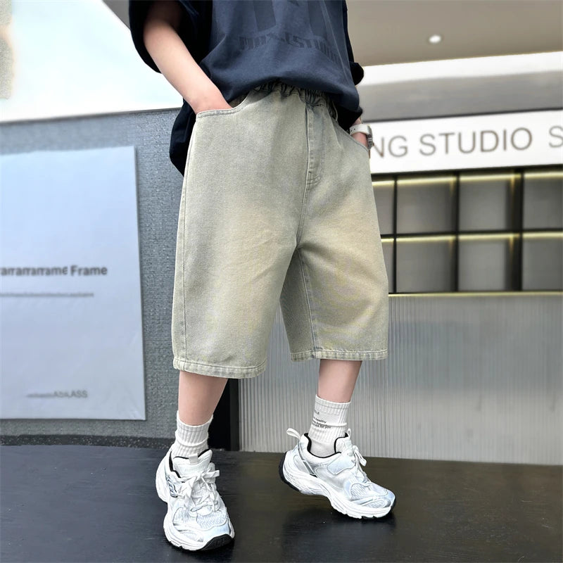 M&T Wear - Boys’ Stylish Mid-Calf Denim Capri Shorts