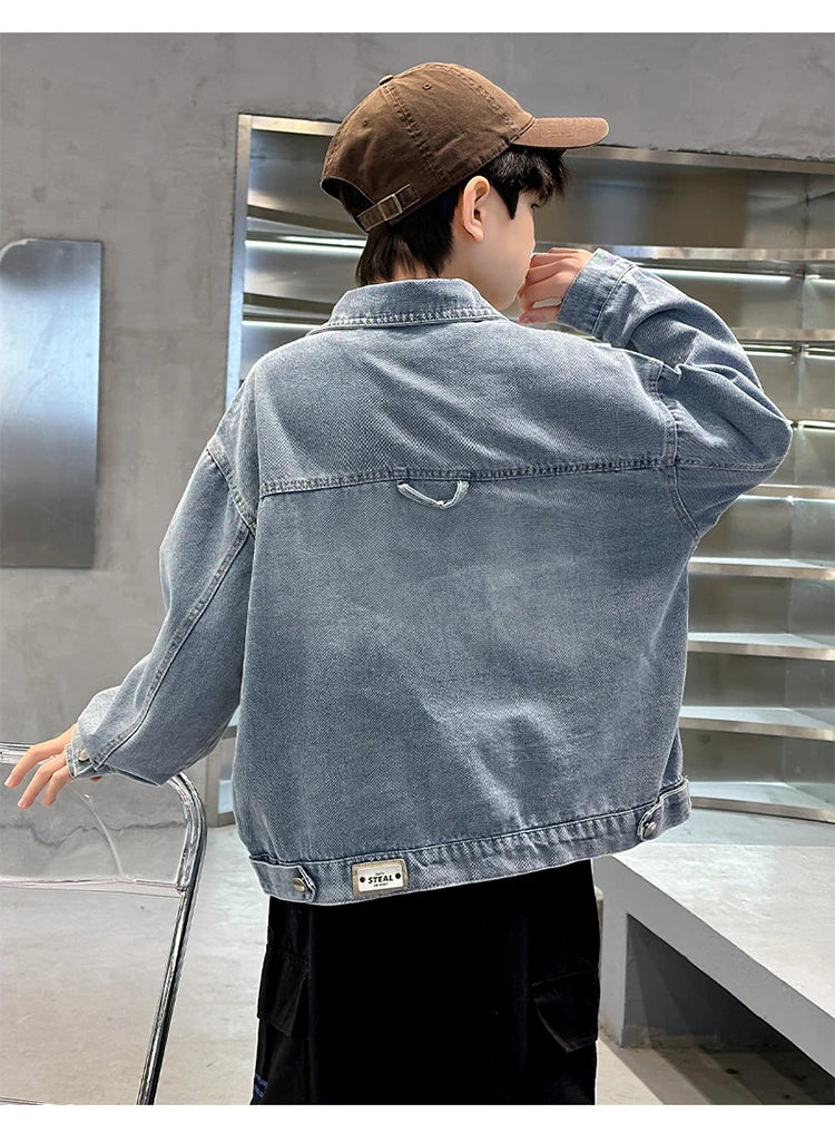 M&T Wear - Kids Denim Jacket Boys Jeans Coat Clothing Fashion Baby Boy Denim Jacket With Cartoon Embroidery Child Casual Streetwear Outfit - M&T Wear