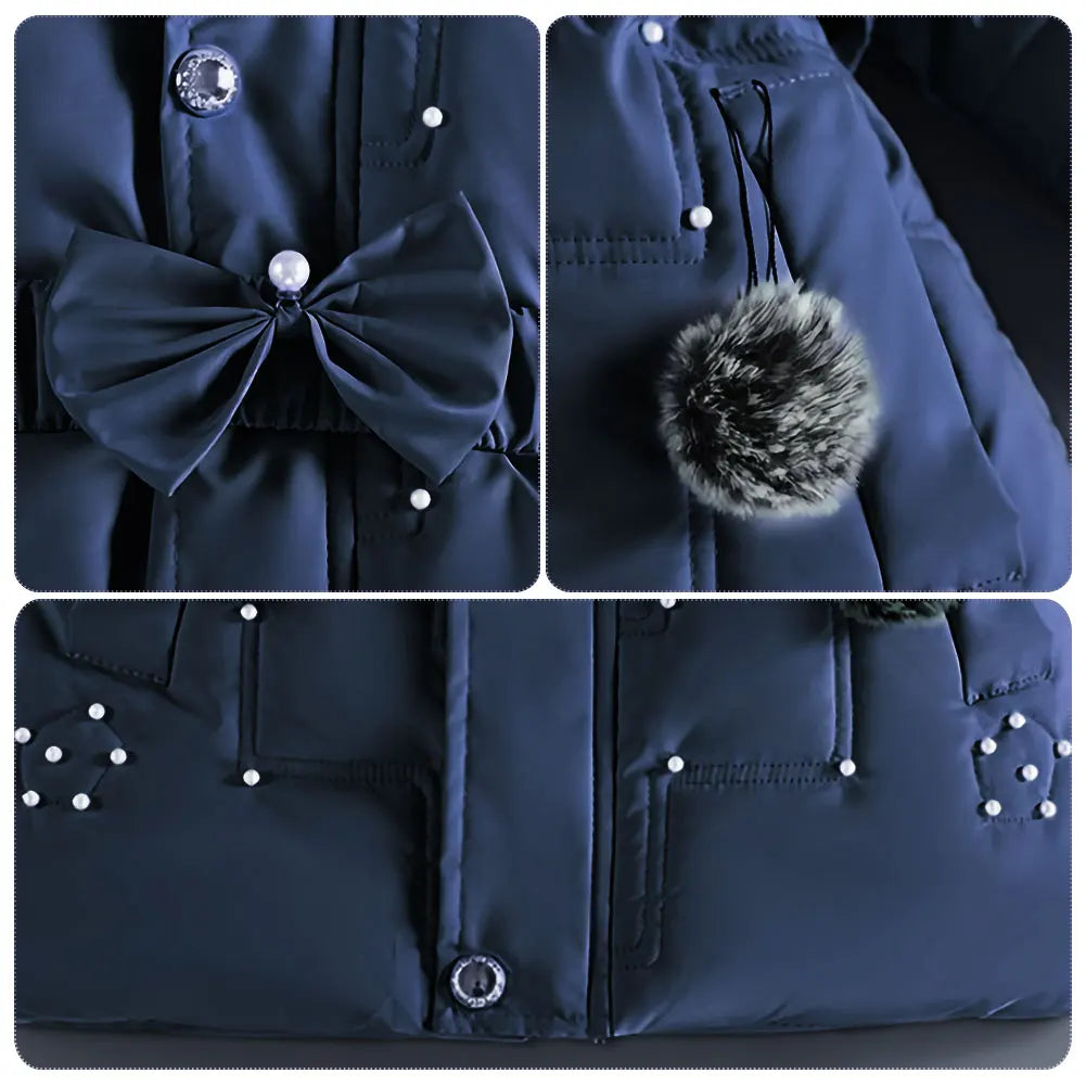 M&T Wear - Children's Winter Jacket Thick Warm Fur Collar Hood Beads Elastic Waist Teens Girls Down Coat,Fashion Windproof Kids Overcoat - M&T Wear