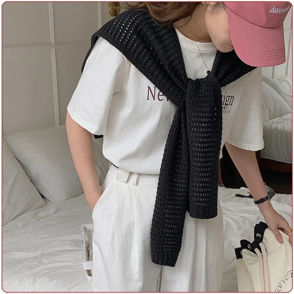 M&T Wear - Korean Knitted Shawl Winter Air Conditioning Fake Collar Neck Guard Knit Thin Knotted Cape Shoulder Warm Scarf For Women - M&T Wear