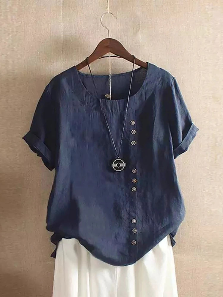 Vintage Harajuku Cotton-Linen Button Tee