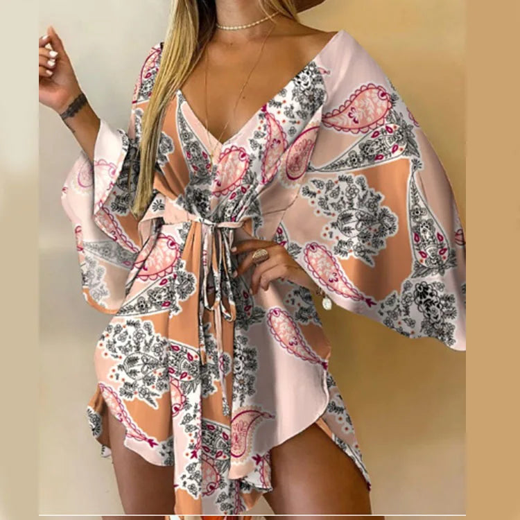 Bohemian V-Neck Mini Dress