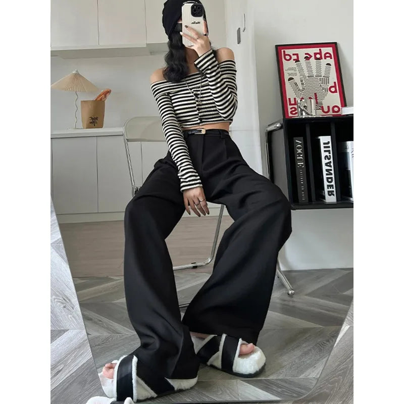 Elegant High-Waist Wide-Leg Suit Trousers
