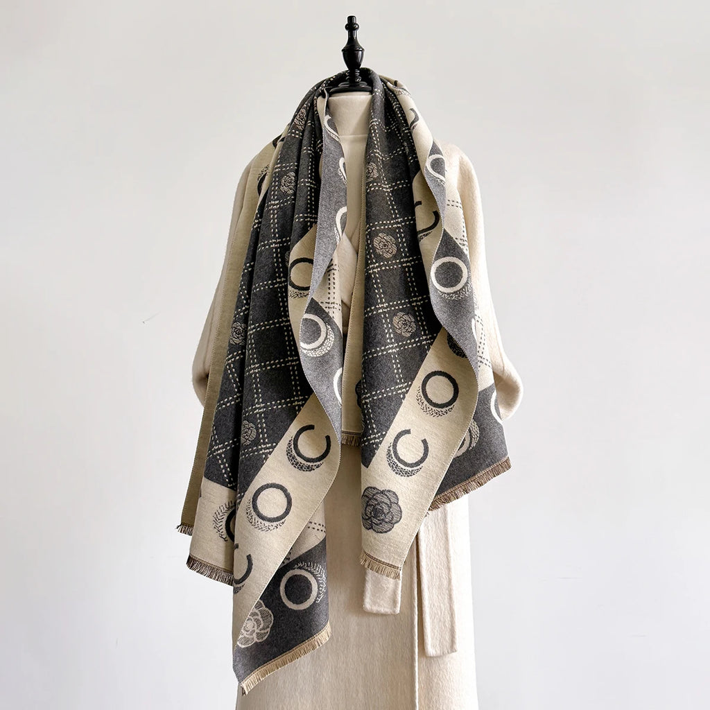 M&T Wear - Luxury Designer Brand Winter Blanket Scarf Shawls for Women Warm Pashmina Cashmere Exquisite Floral Print Large Wrap Long Foular - M&T Wear