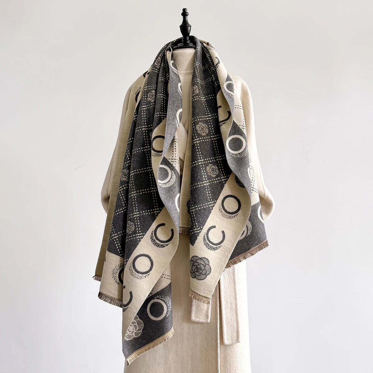 M&T Wear - Luxury Designer Brand Winter Blanket Scarf Shawls for Women Warm Pashmina Cashmere Exquisite Floral Print Large Wrap Long Foular - M&T Wear