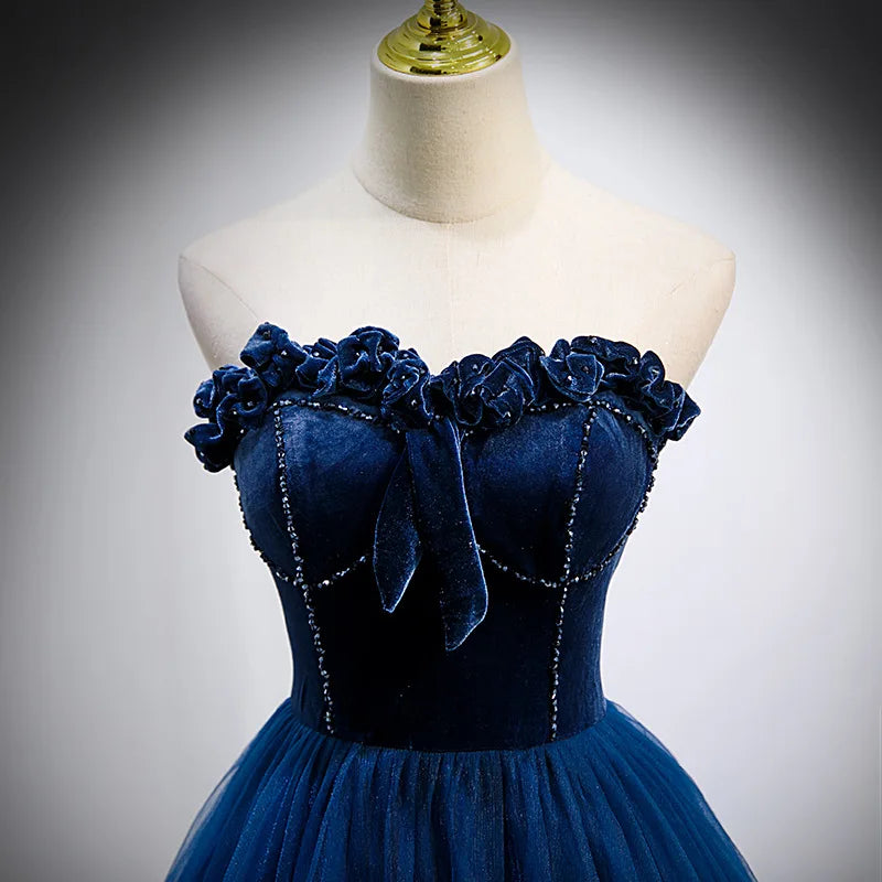 Dark Blue Strapless "Conductor" Evening Gown