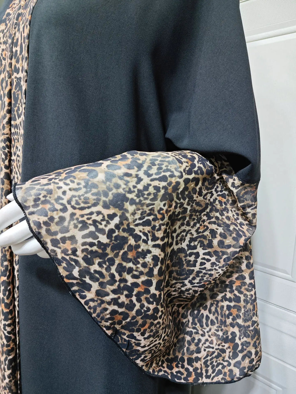 M&T Wear - Leopard Print Chiffon Open Abaya with Zipper