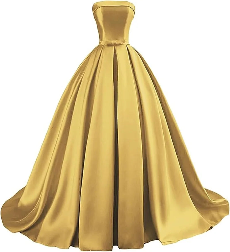 Customized Strapless Satin A-Line Gown