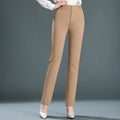 High-Waist Stretch Straight-Leg Casual Trousers