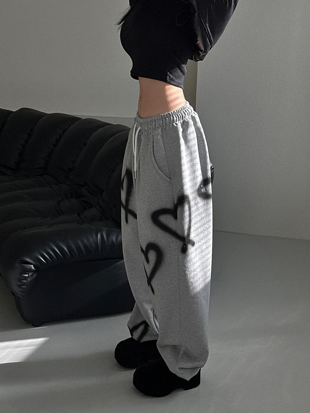 Y2K Heart Print Flare Sweatpants