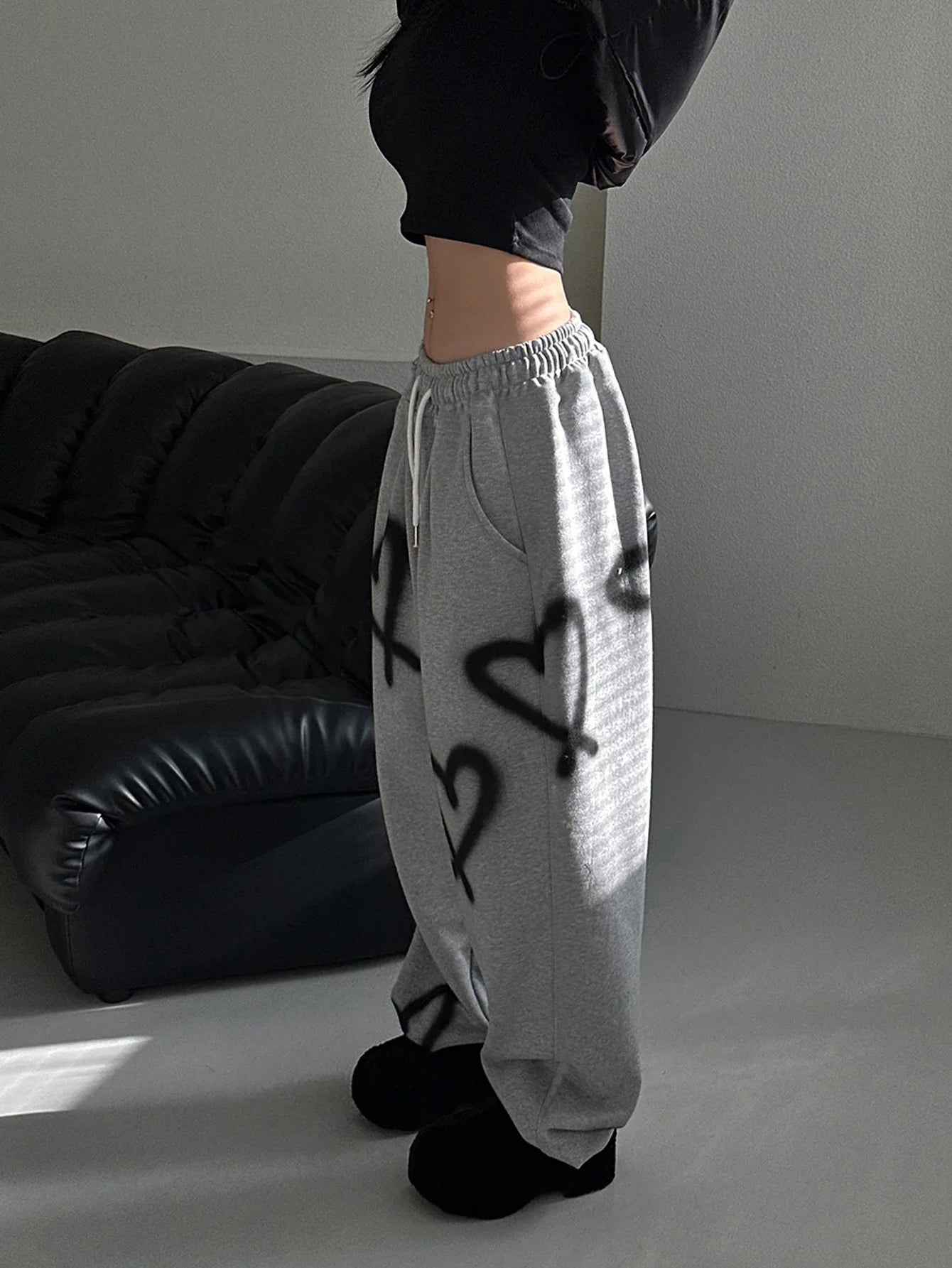 Y2K Heart Print Flare Sweatpants