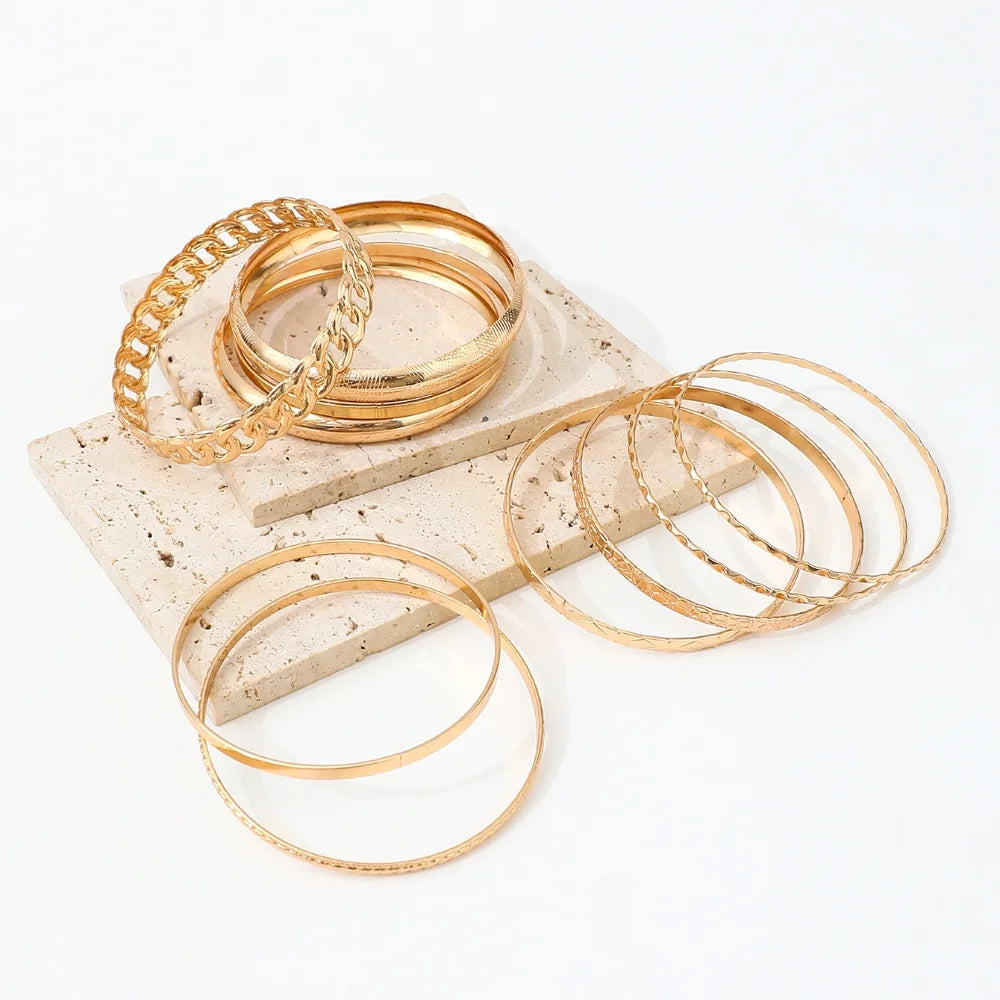 M&T Wear - 10pcs Metal Bangles Set for Women