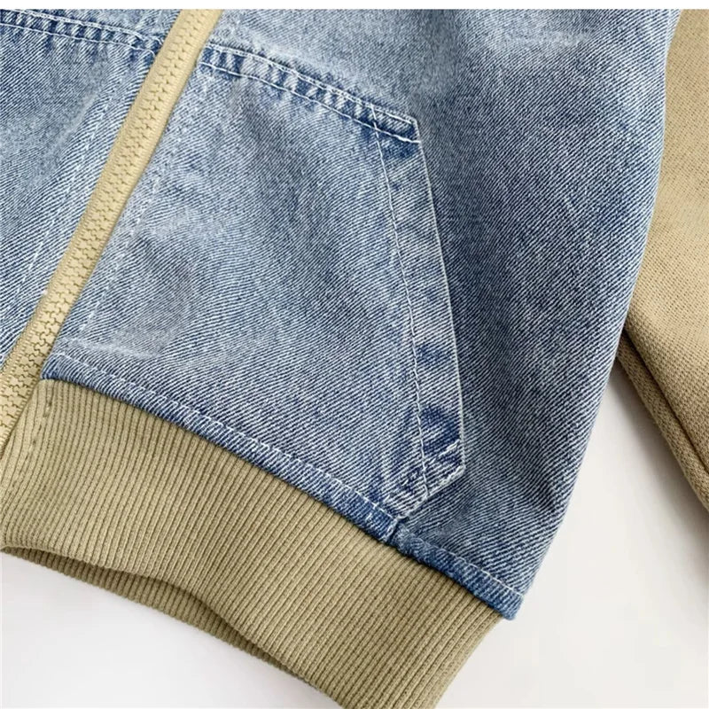 M&T Wear - Boys Jeans Jackets Spring Girls Fashion Hooded Coats Autumn Children Clothes Kids Casual Zipper Colorblocking Outerwear 1-10Y - M&T Wear