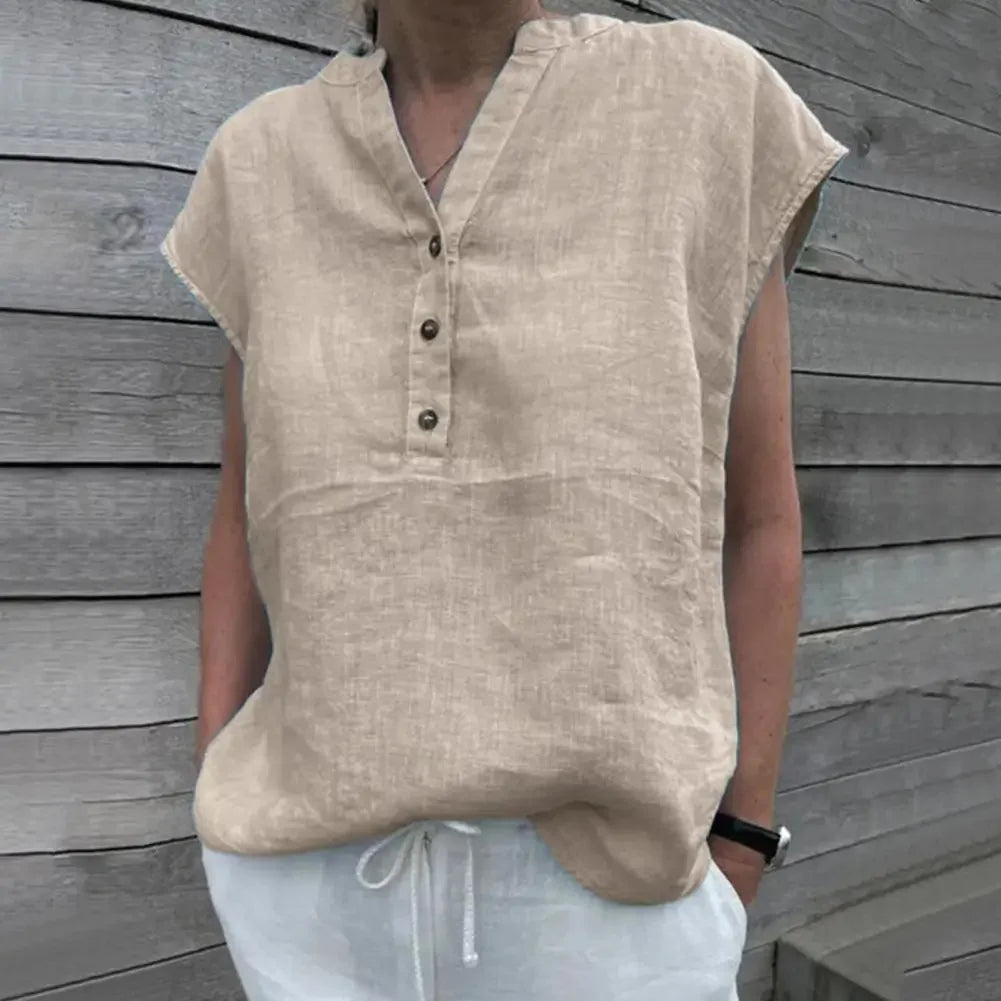 M&T Wear - Women's Cotton Linen V-Neck Summer Blouse