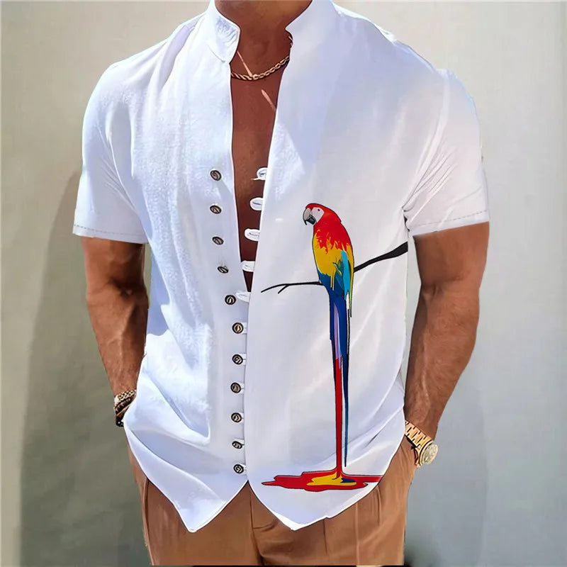 M&T Wear - Men Shirts New Print Button Shirt Fashion Stand Collar Loose Fitting Men's Shirts Casual Streetwear Comfortable - M&T Wear