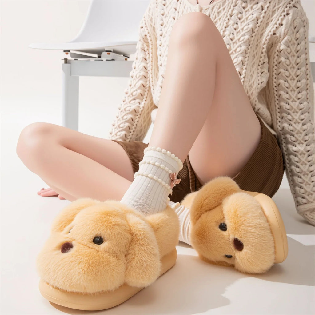 M&T Wear - Cute Puppy Plush Winter Home Slippers