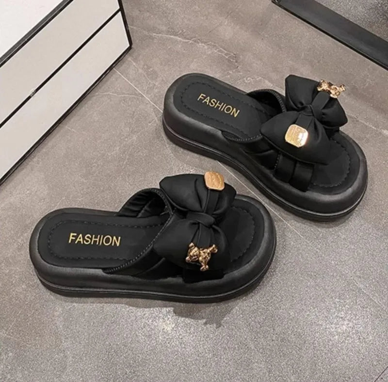 M&T Wear - Women's Thick Sole Designer Bow Slides