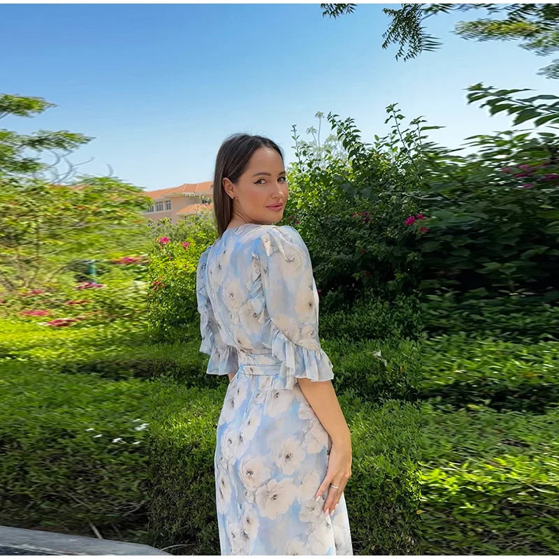 Vintage Polka Dot Puff-Sleeve Maxi Dress