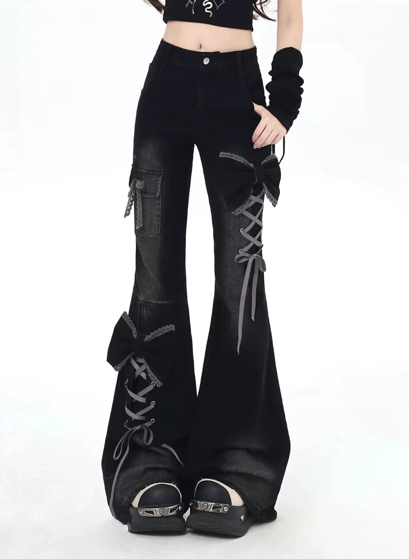 Y2K 3D Bow Flare Jeans