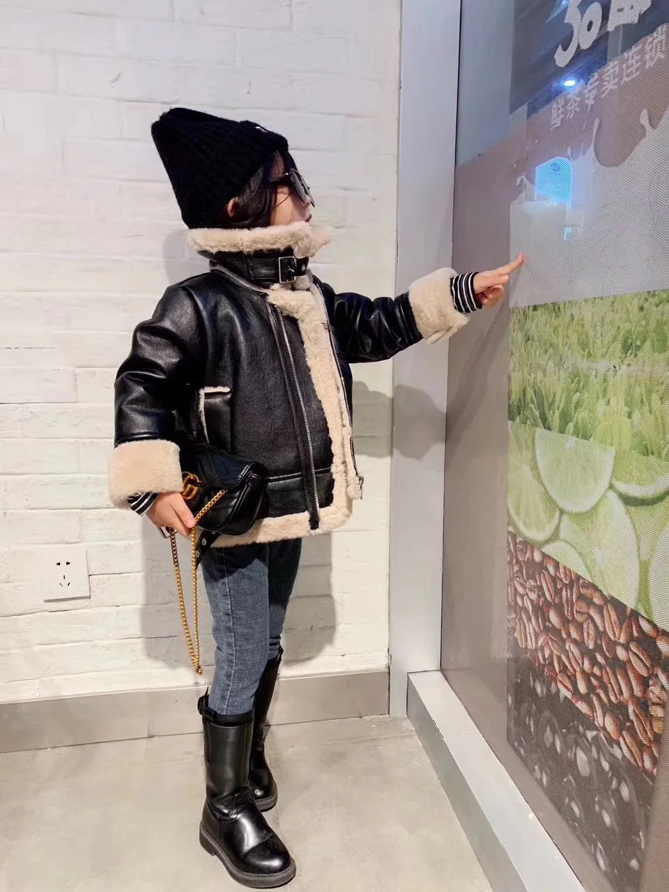 M&T Wear - Girls Jacket Leather Motorcycle Kids Coats Fleece Children Jacket Winter Autumn - M&T Wear