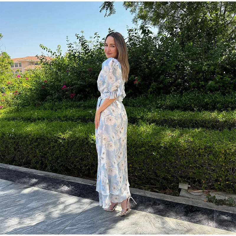 Vintage Polka Dot Puff-Sleeve Maxi Dress