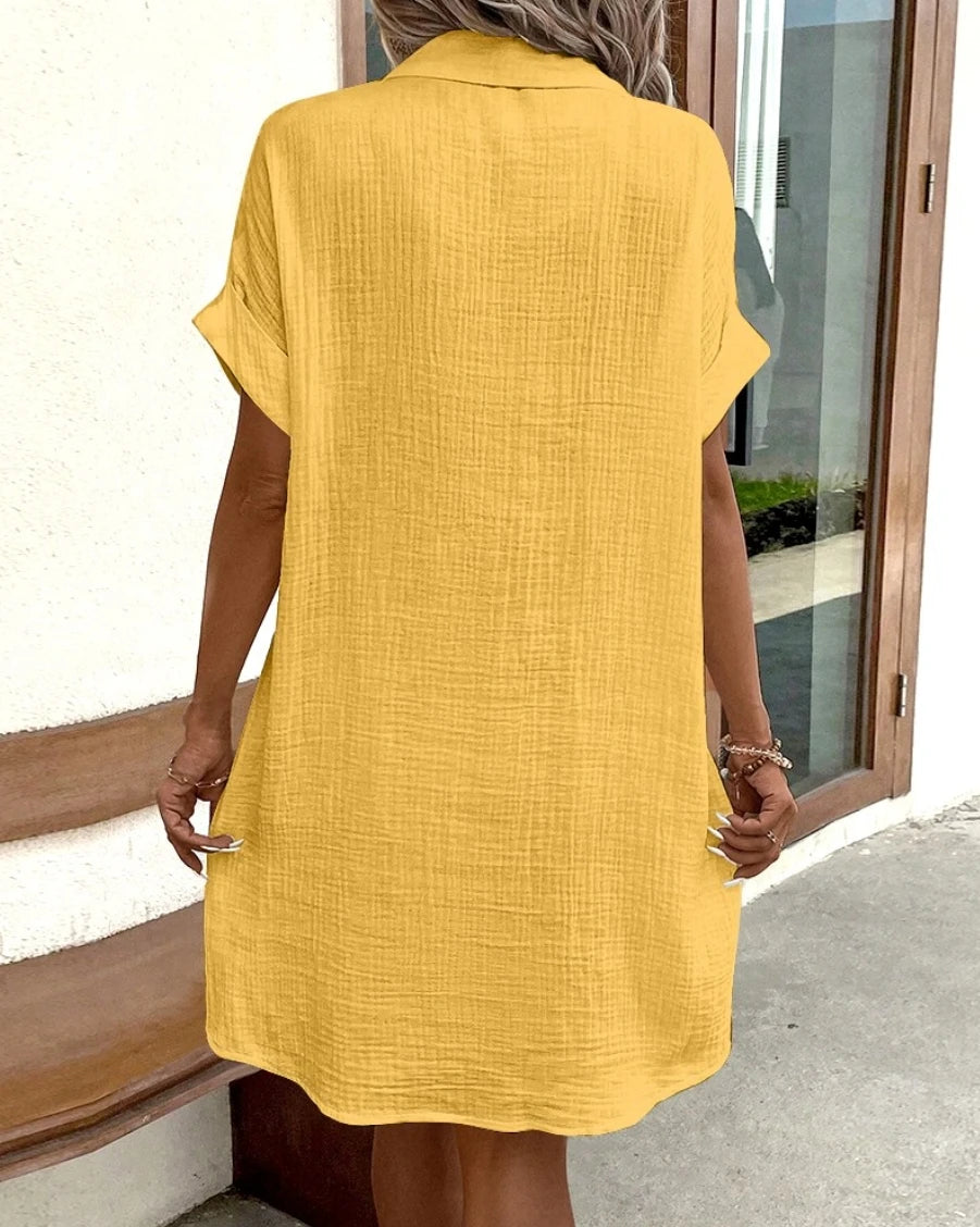 Vintage Solid Cotton-Linen Look Dress