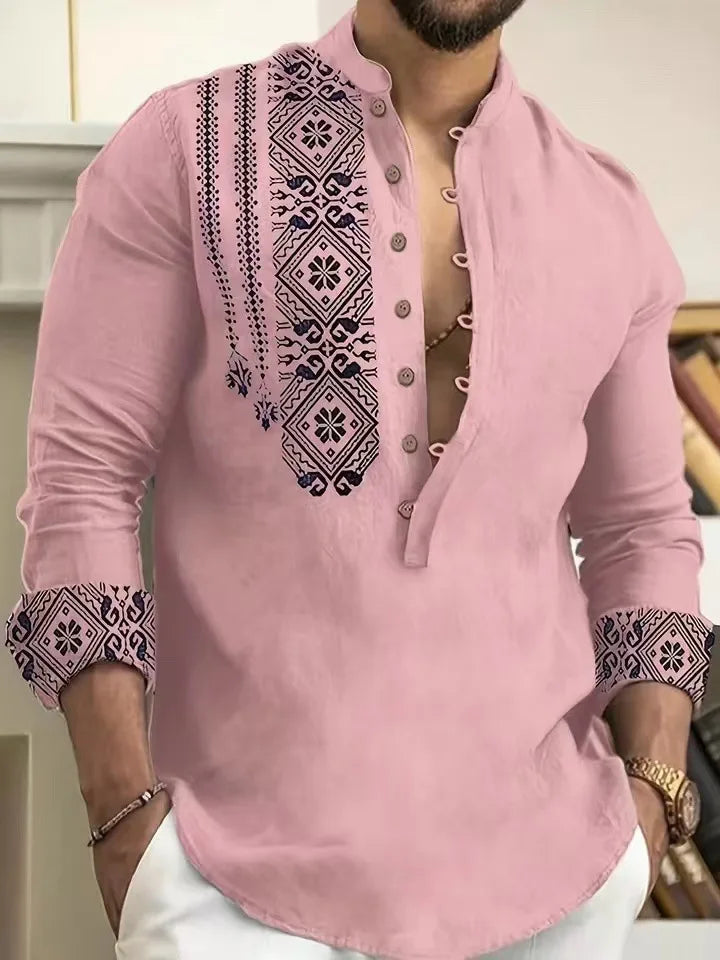 M&T Wear - New Long-sleeved Stand Collar Trendy Half-cardigan Casual Thin Shirts for Men - M&T Wear