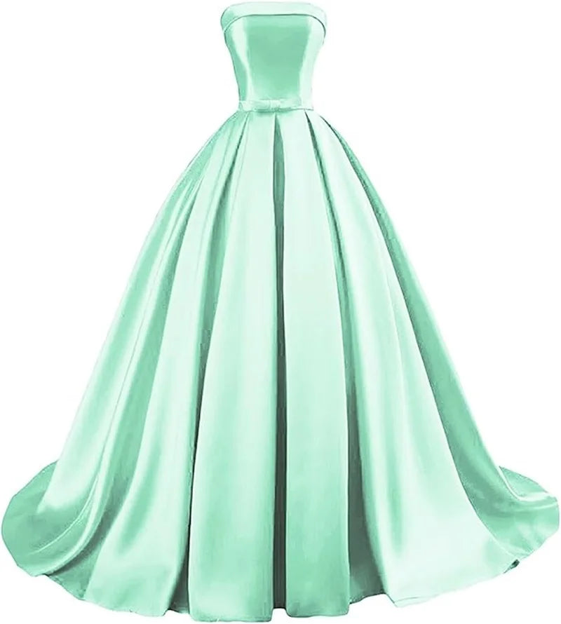 Customized Strapless Satin A-Line Gown