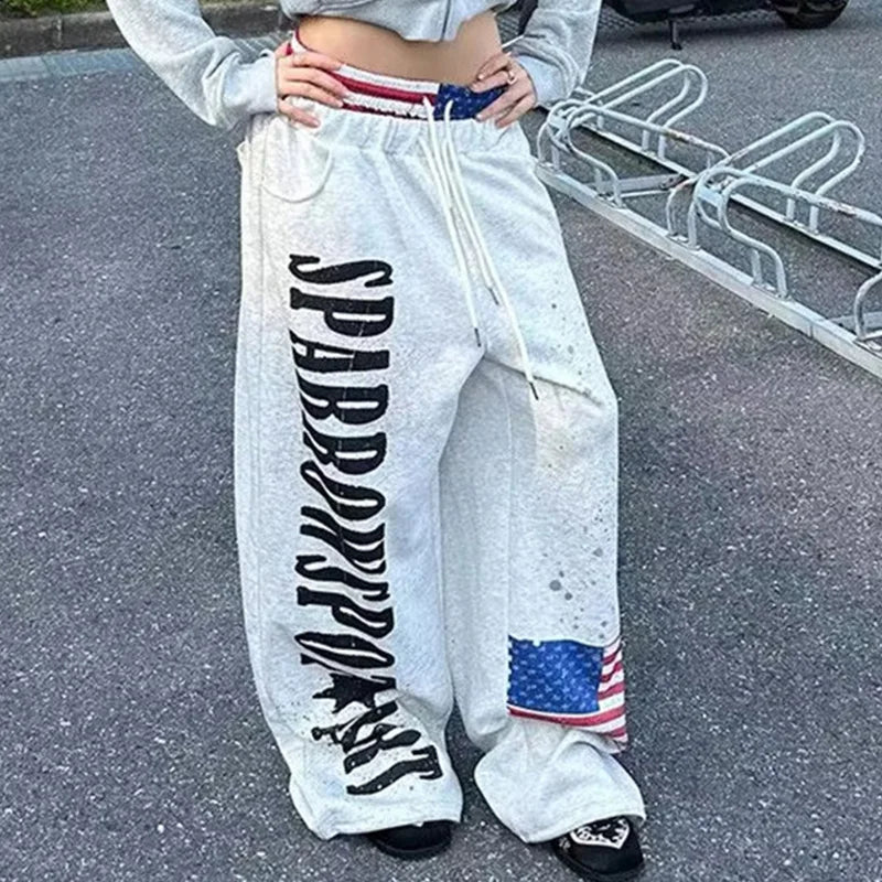Y2K Goth Print Hip-Hop Wide-Leg Sweatpants
