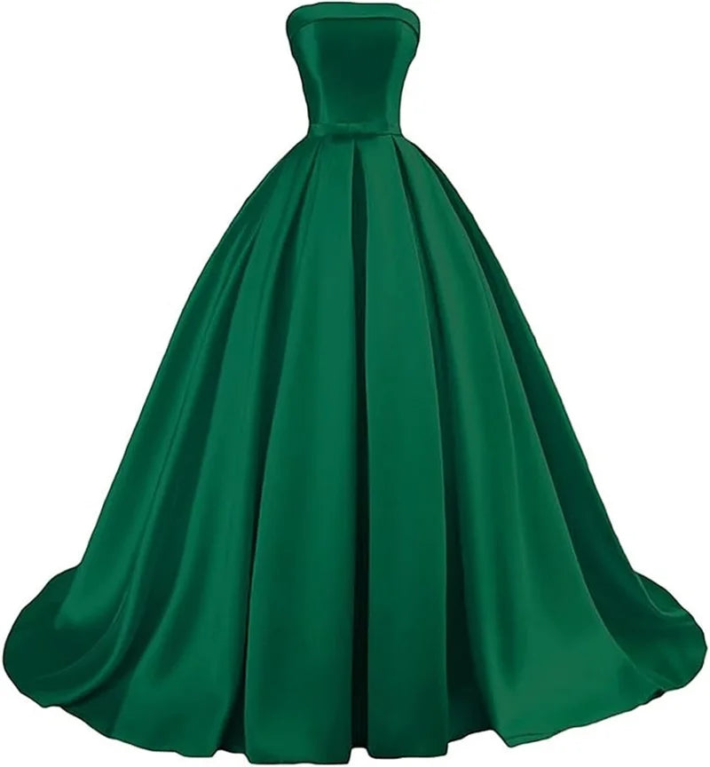 Customized Strapless Satin A-Line Gown