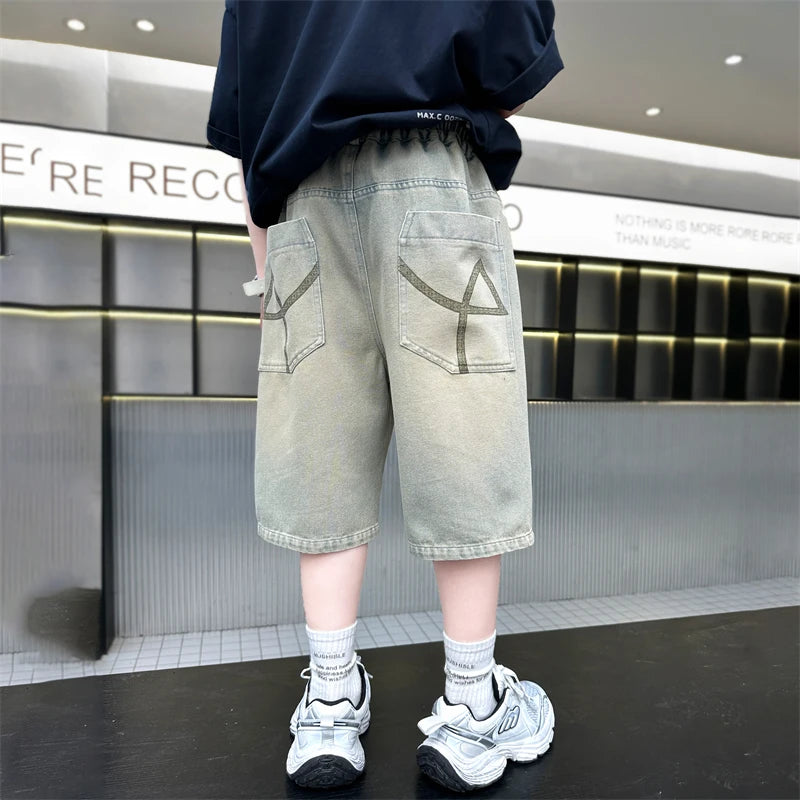 M&T Wear - Boys’ Stylish Mid-Calf Denim Capri Shorts