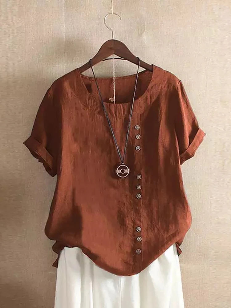 Vintage Harajuku Cotton-Linen Button Tee