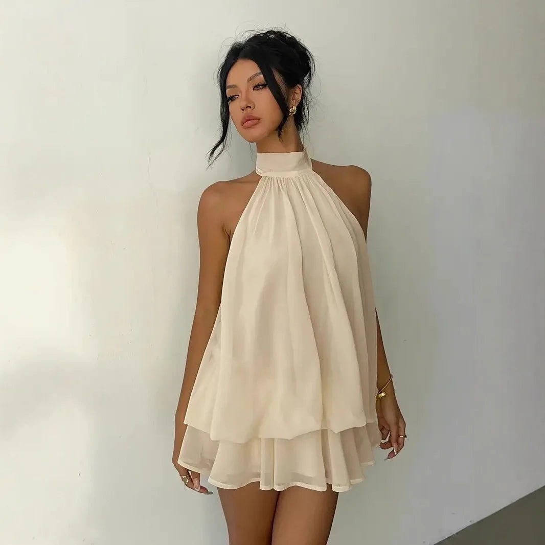 Women's Halter Neck Backless Tie-Front Dress