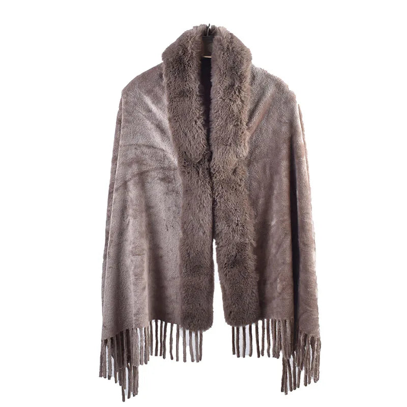 M&T Wear - Winter New Solid Color Shawl Warm Women's Wool Neck Scarf Shawl Dual purpose Thickened Dress Shawl - M&T Wear