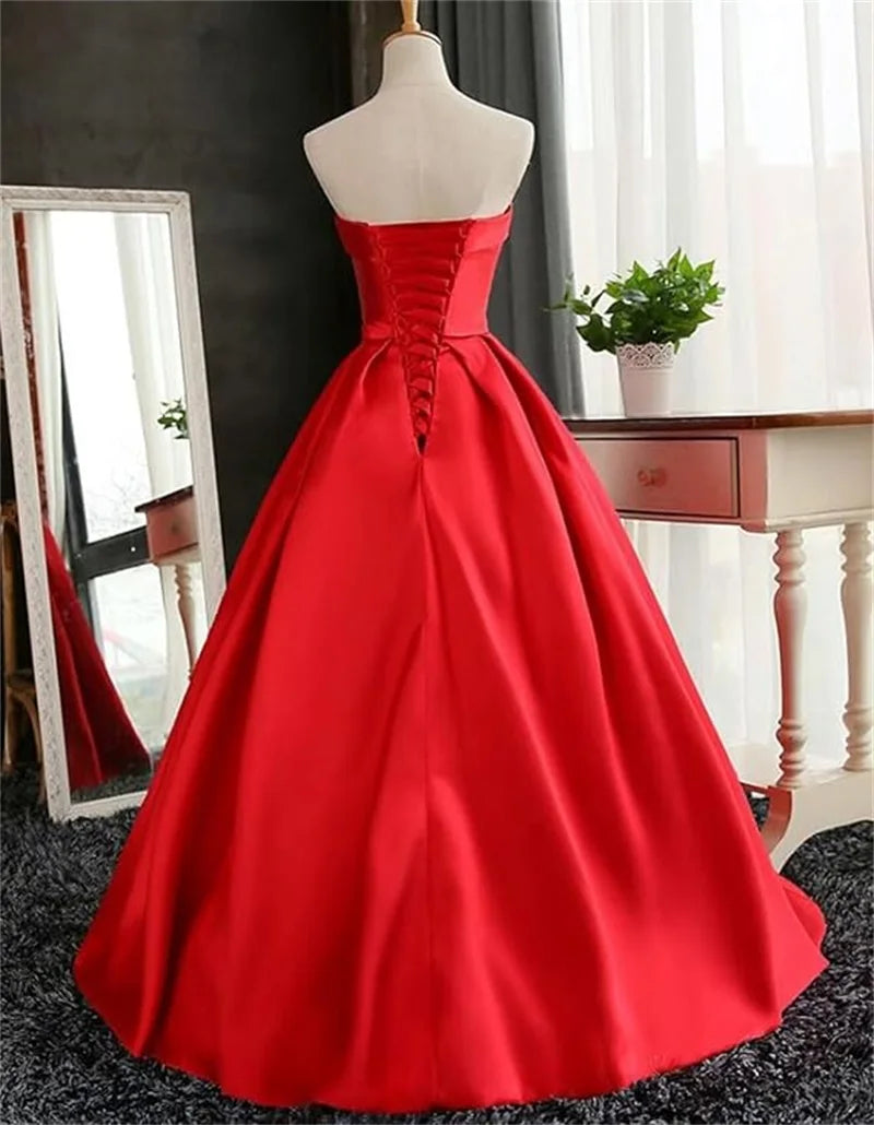 Customized Strapless Satin A-Line Gown