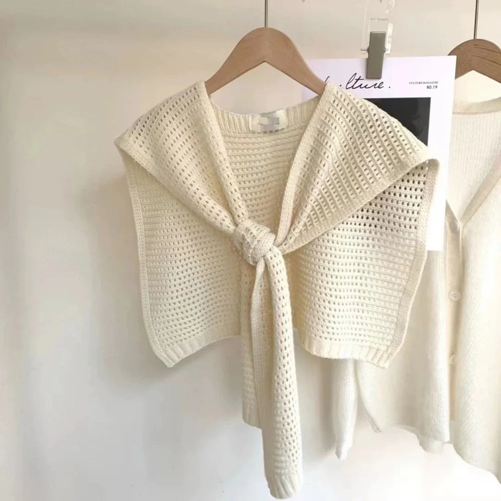 M&T Wear - Korean Knitted Shawl Winter Air Conditioning Fake Collar Neck Guard Knit Thin Knotted Cape Shoulder Warm Scarf For Women - M&T Wear