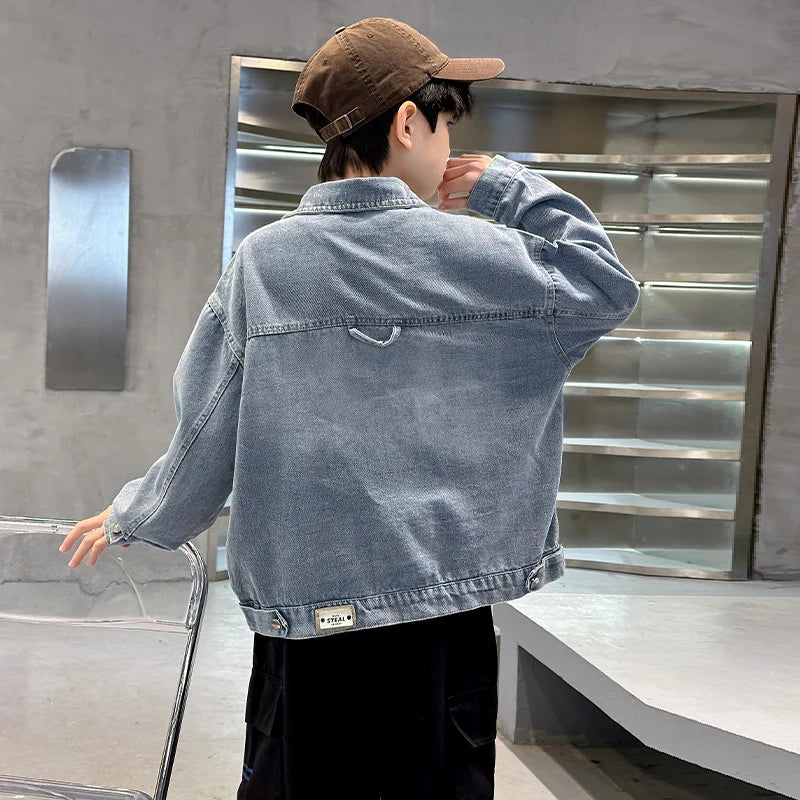 M&T Wear - Kids Denim Jacket Boys Jeans Coat Clothing Fashion Baby Boy Denim Jacket With Cartoon Embroidery Child Casual Streetwear Outfit - M&T Wear