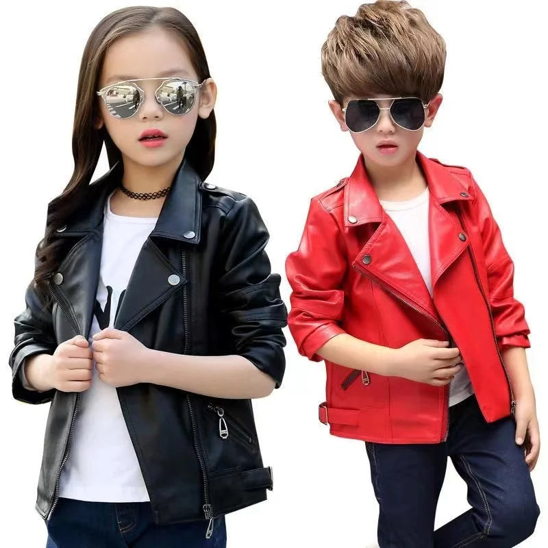 M&T Wear -  faux leather Jacket Children PU Coat Long Sleeve Zip Belt Locomotive Jacket Stylish Teen Kids Boys Jackets - M&T Wear