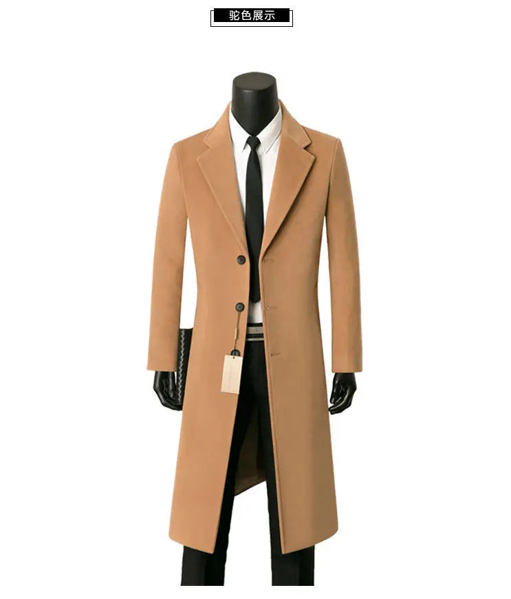 M&T Wear - Stylish X-Long Wool Blend Business Casual Windbreaker Coat