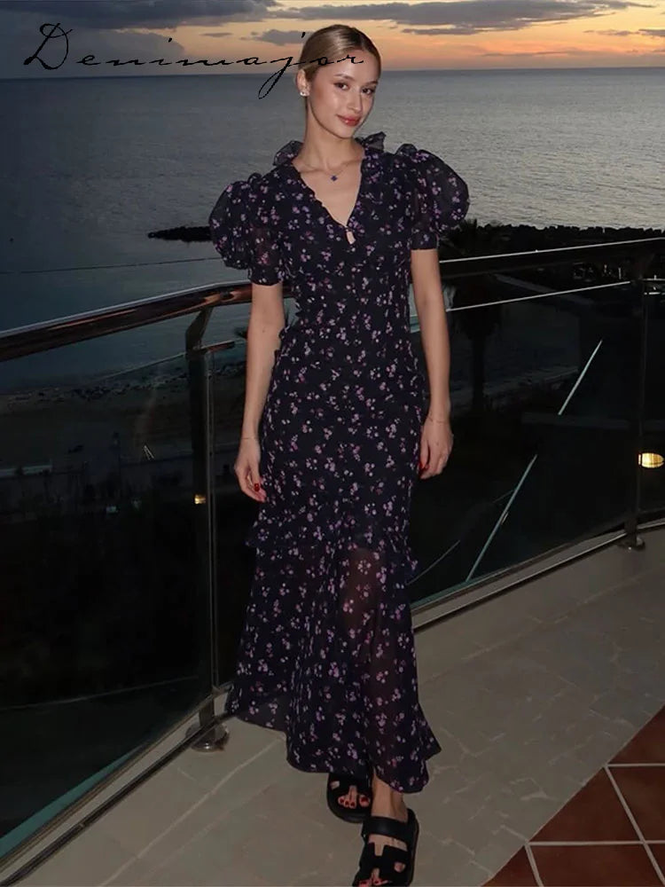 Elegant Lace-Trim V-Neck Maxi Dress