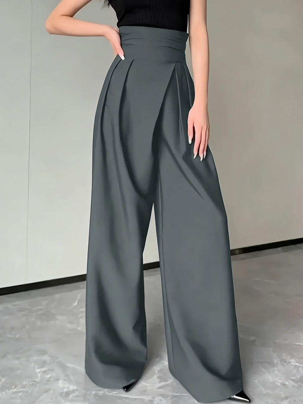 High-Waist Pleated Wide-Leg Suit Pants