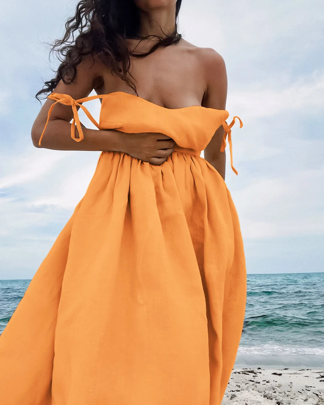 Elegant Backless A-Line Linen-Look Dress