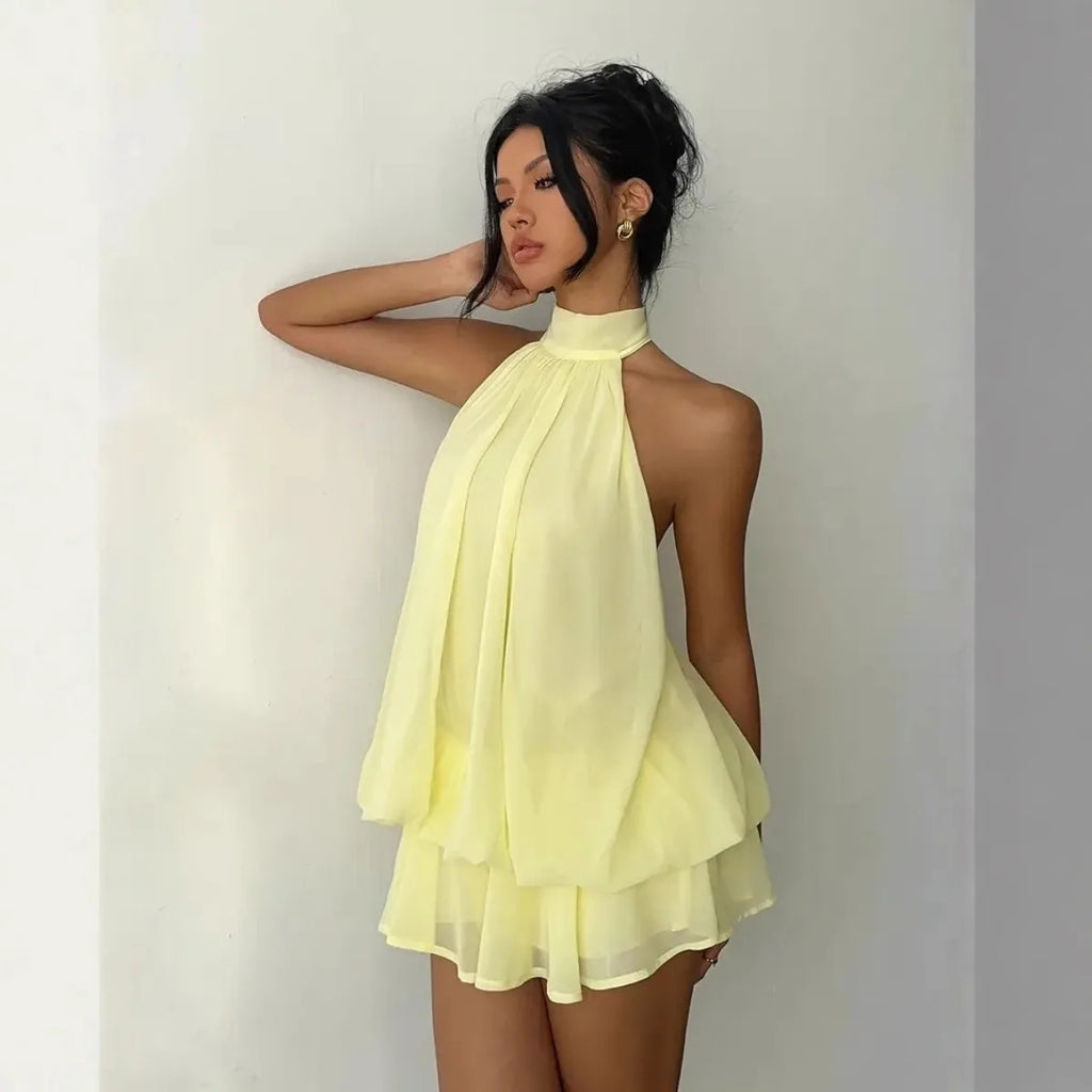Women's Halter Neck Backless Tie-Front Dress
