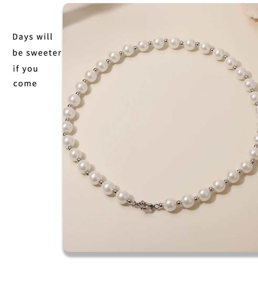 M&T Wear - White Shell Beaded Clavicle Necklace for Women